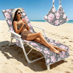 Pink Floral  Beach chair cover Beach Chair Towel Cover with Side Pockets