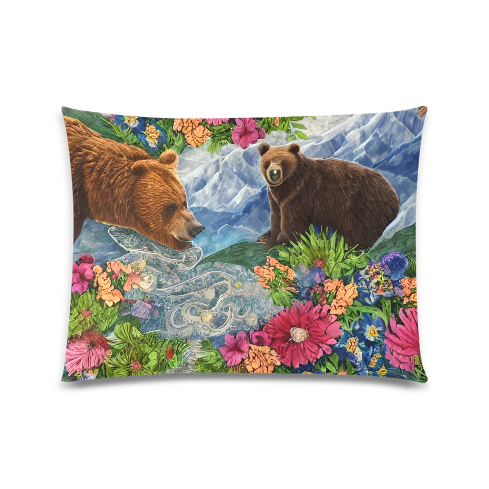 Boho Bear Simulated Quilt Artwork Custom Zippered Pillow Case 20"x26"(Twin Sides)