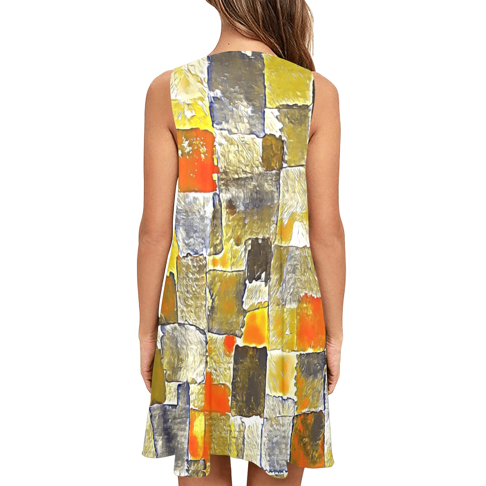 Water Water Color Sun Sleeveless A-Line Pocket Dress (Model D57)