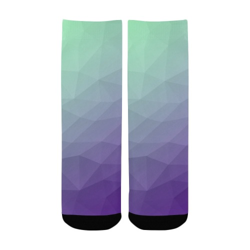Purple green ombre gradient geometric mesh pattern Kids' Custom Socks