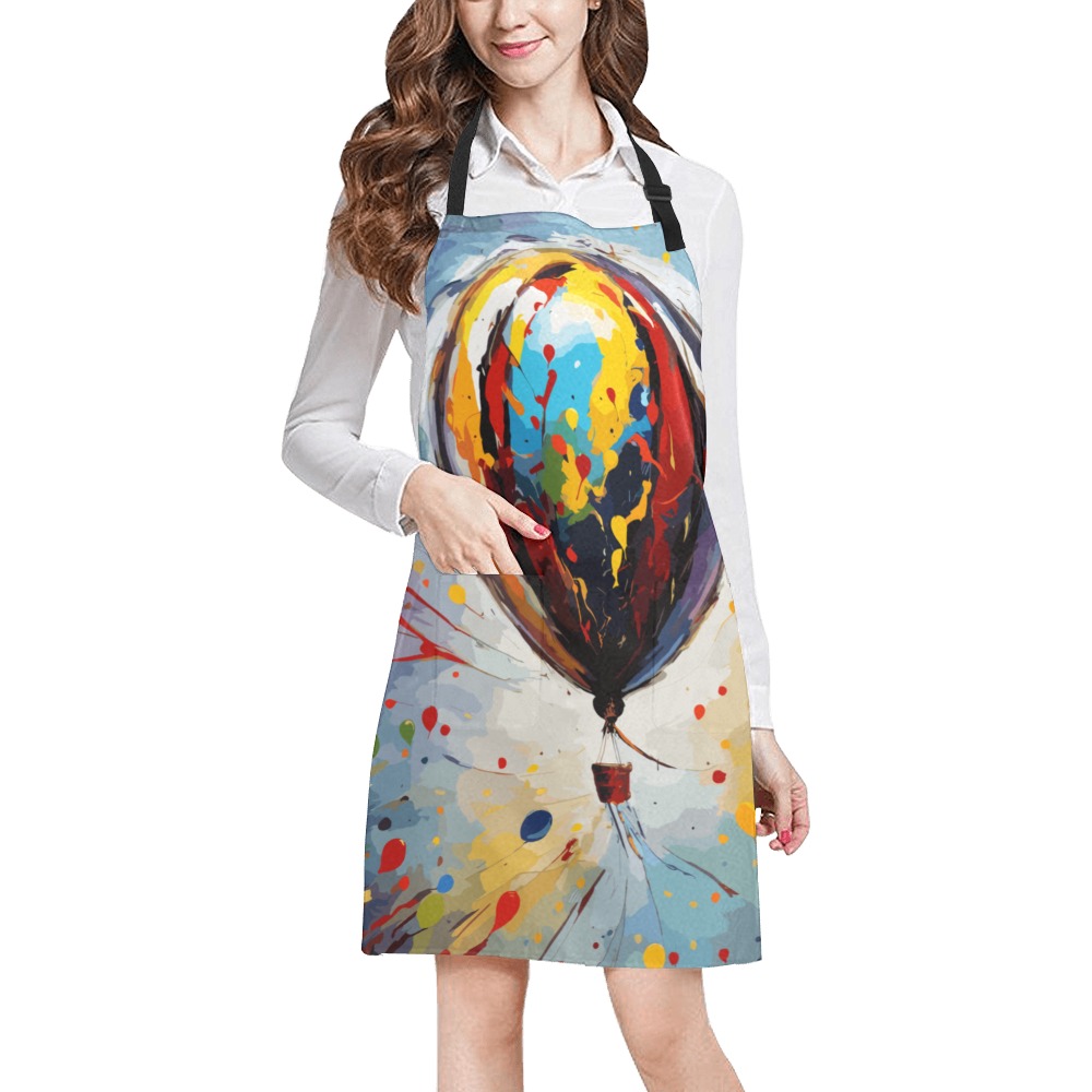 Hot air balloon in the air. Colorful abstract art. All Over Print Apron