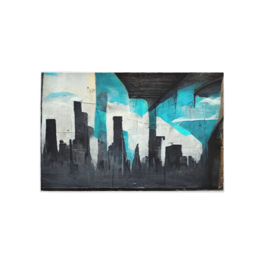 graffiti buildings black white and turquoise 1 Area Rug 5'x3'3''