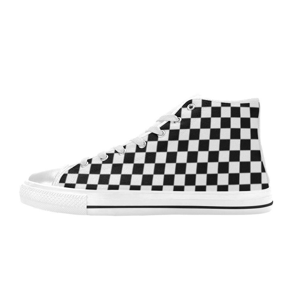 Black and White checkerboard pattern Men’s Classic High Top Canvas Shoes (Model 017)