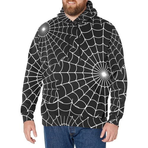 Halloween Spiderwebs - White on Black Men's Long Sleeve Fleece Hoodie (Model H55)