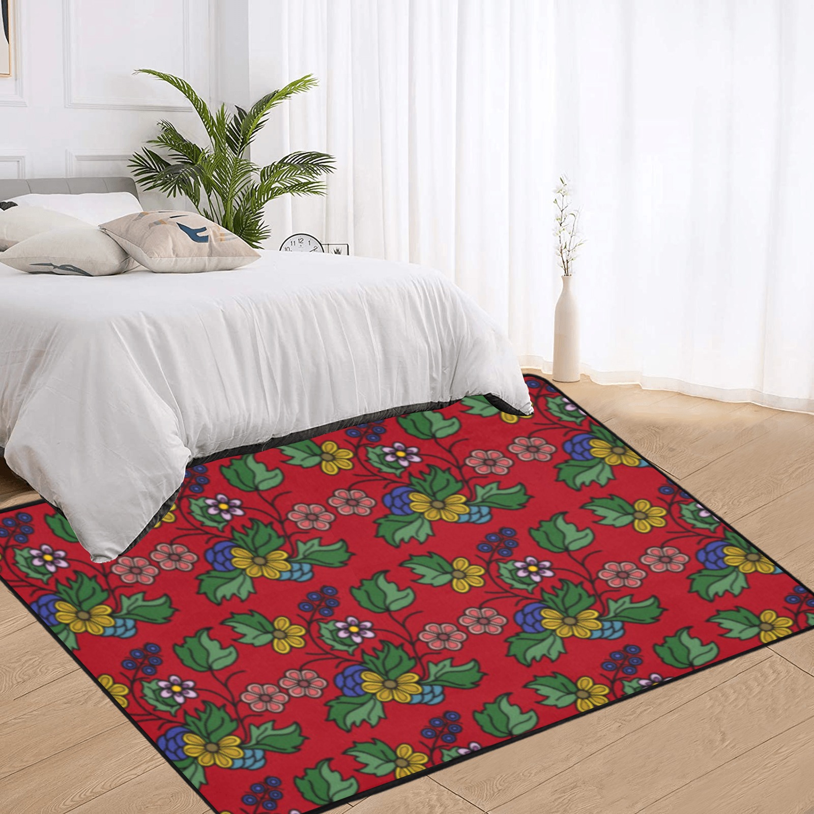 red floral Area Rug with Black Binding 7'x5'