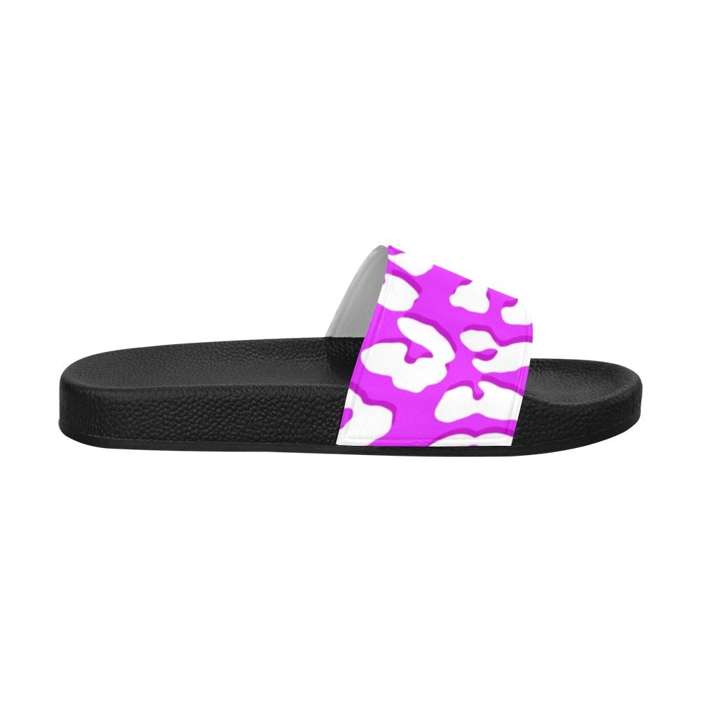 White Leopard Print Pink Women's Slide Sandals (Model 057)