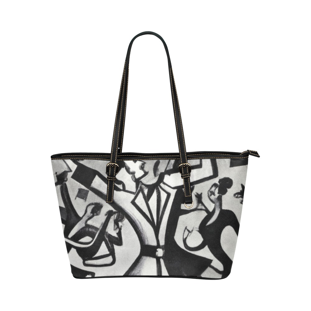 People Dancing Leather Tote Bag/Large (Model 1651)
