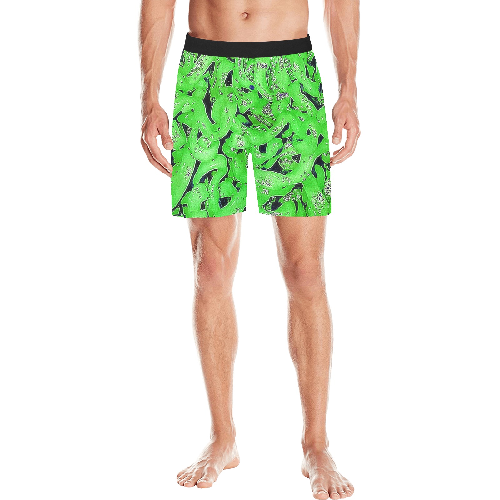 Green Ramen Men's Mid-Length Pajama Shorts (Model L46)