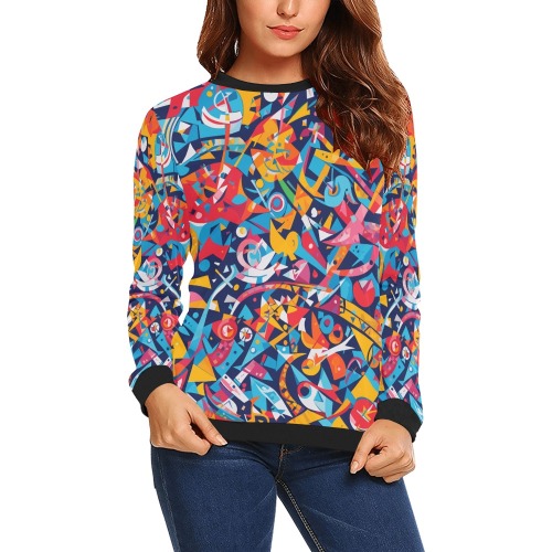 Modernist nautical abstract art. Funny forms. All Over Print Crewneck Sweatshirt for Women (Model H18)