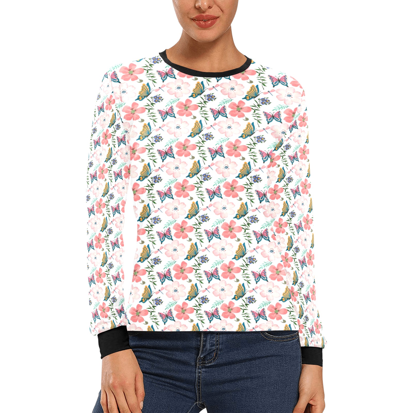 butterfly Women's All Over Print Long Sleeve T-shirt (Model T51)
