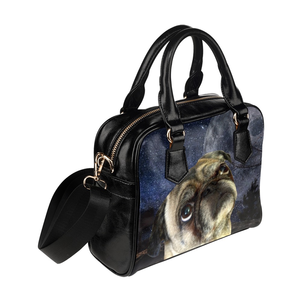 Dog Pug and Moon Shoulder Handbag (Model 1634)