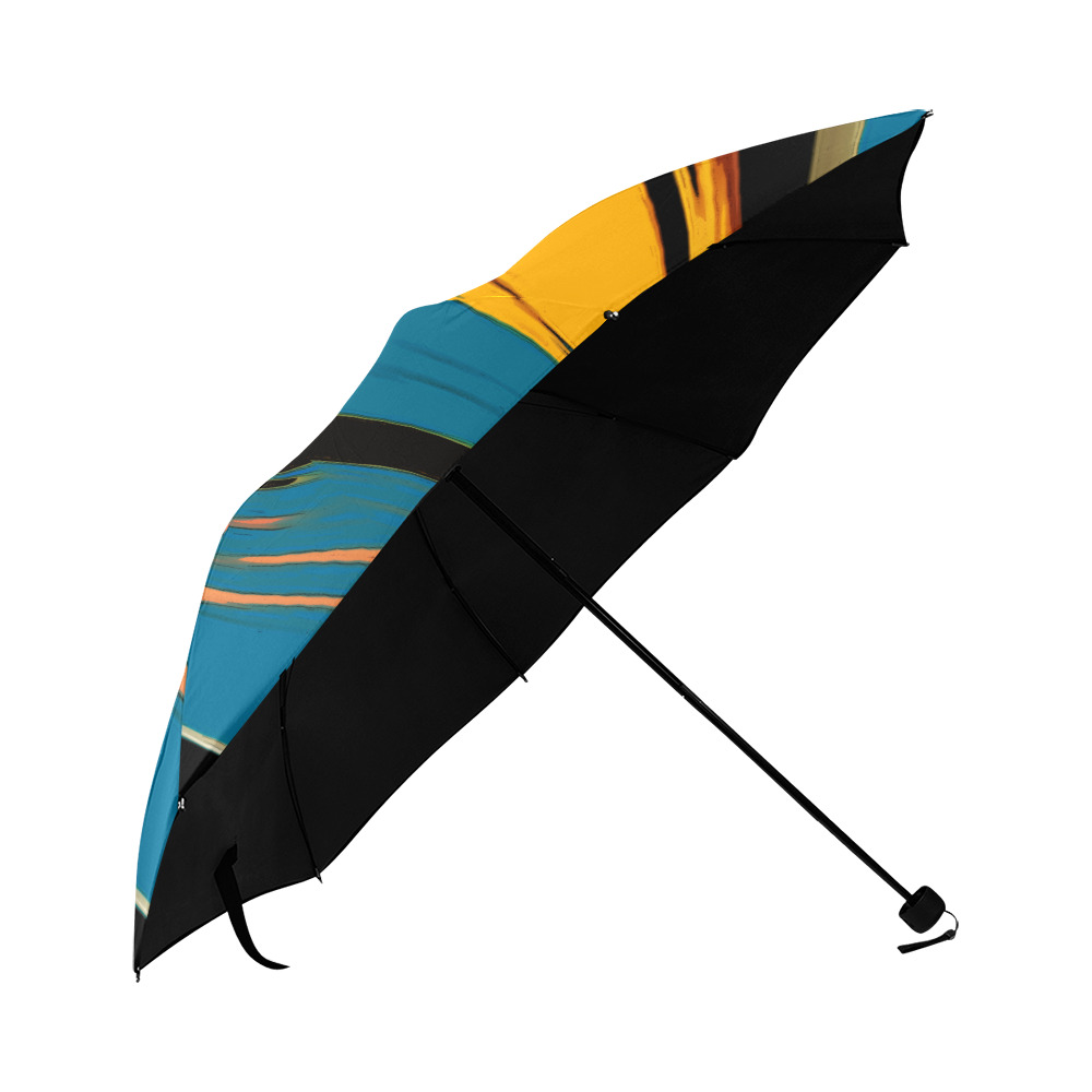 Black Turquoise And Orange Go! Abstract Art Anti-UV Foldable Umbrella (U08)