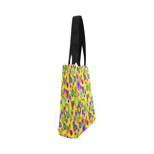 Groovy Hearts and Flowers Yellow Canvas Tote Bag (Model 1657)