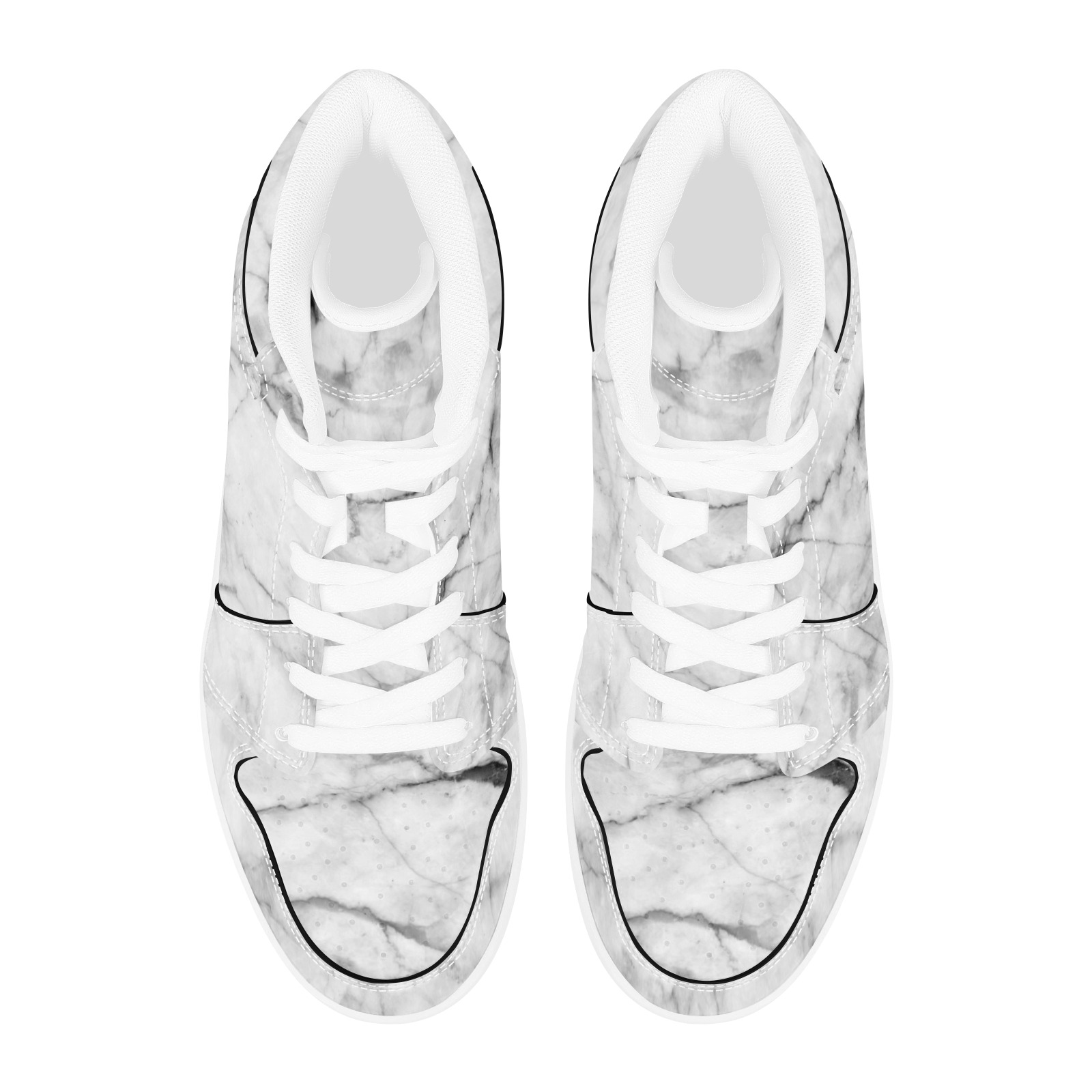 White gray marble texture Men's High Top Sneakers (Model 20042)