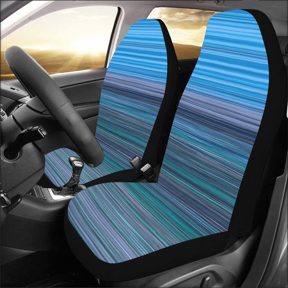 Abstract Blue Horizontal Stripes Car Seat Covers (Set of 2)