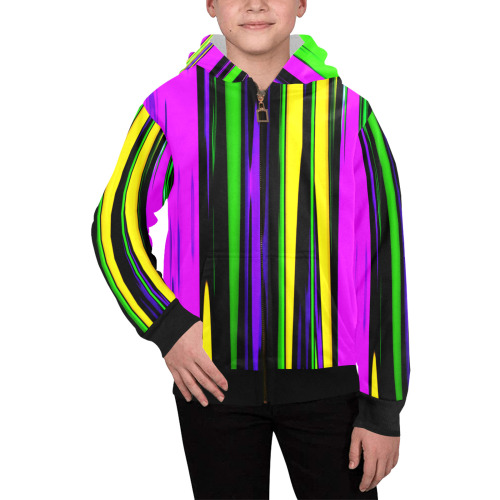 Mardi Gras Stripes Kids' All Over Print Full Zip Hoodie (Model H39)
