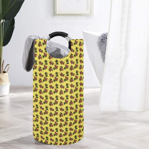 cute deer pattern yellow Round Laundry Bag