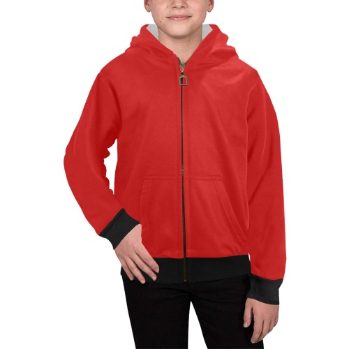 Red with Black Cuffs Kids' All Over Print Full Zip Hoodie (Model H39)