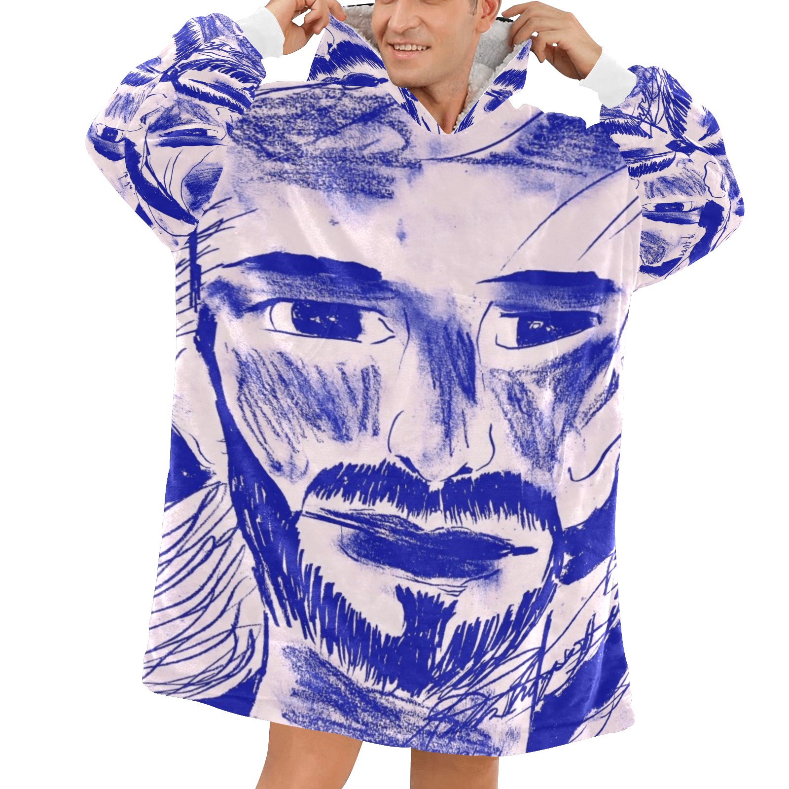 Jesus face Blanket Hoodie for Men