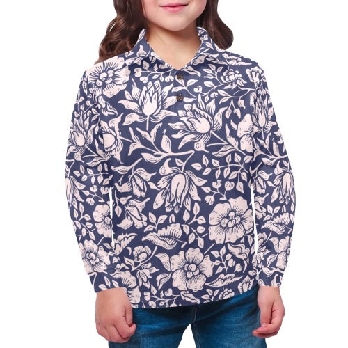 Shirt Little Girls' All Over Print Long Sleeve Polo Shirt (Model T73)