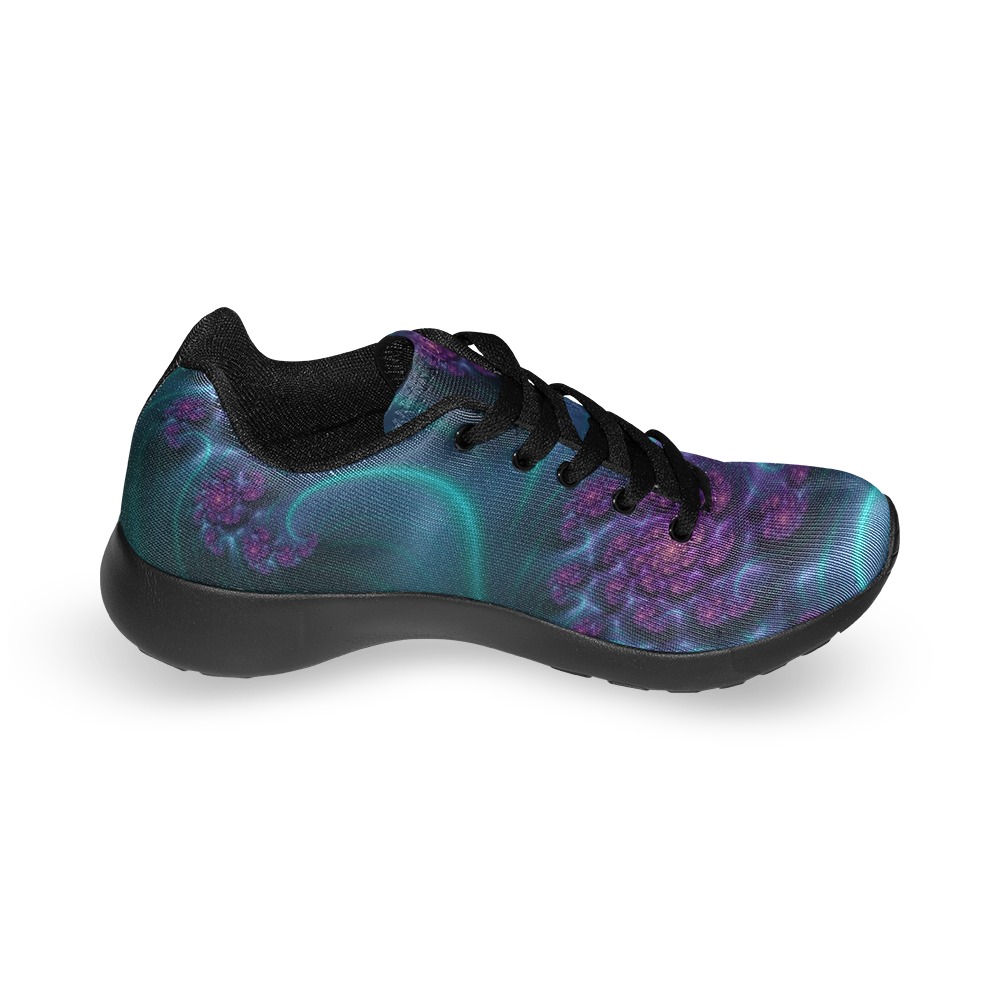 Turquoise and Purple Flowers and Seedheads Fractal Abstract Men’s Running Shoes (Model 020)