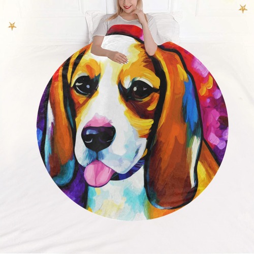 Dog Beagle Funny Colorful Animal Art Circular Ultra-Soft Micro Fleece Blanket 60"