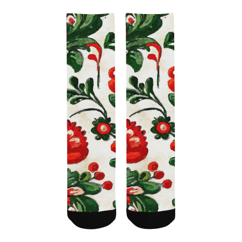 folklore motifs red flowers socks Men's Custom Socks