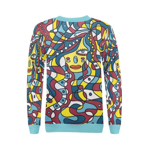 Feisty / Blue All Over Print Crewneck Sweatshirt for Women (Model H18)