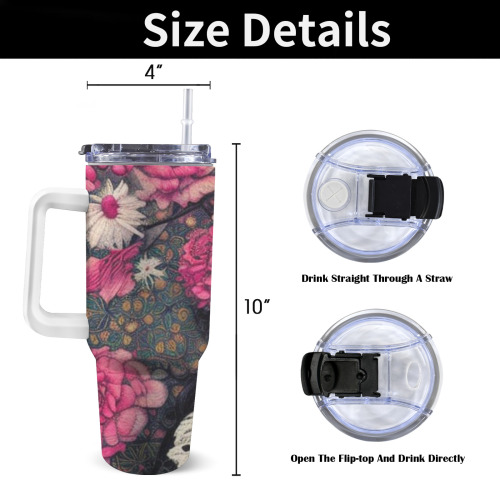 pretty victorian girl with pink knit flowers 40oz Tumbler with Handle