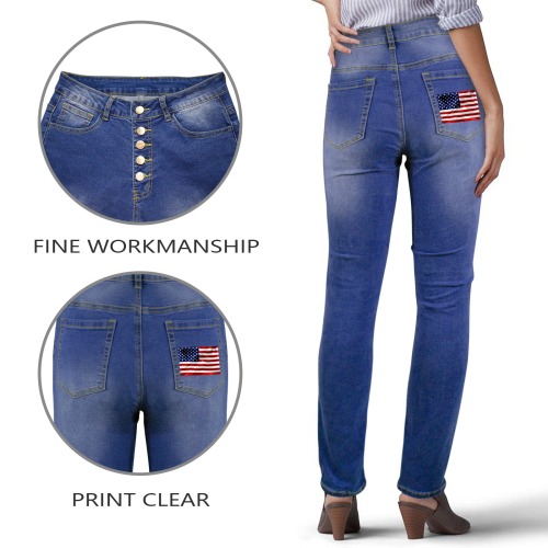 America Flag Banner Patriot Stars Stripes Freedom Women's Jeans (Back Printing)