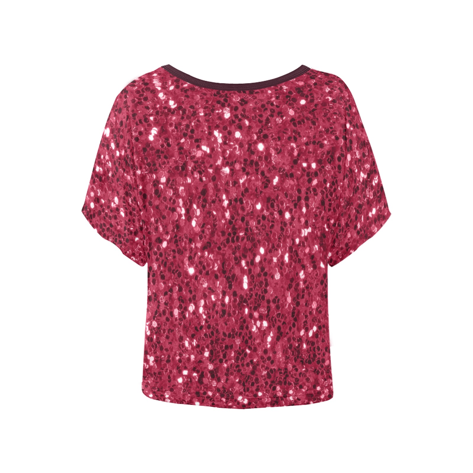Magenta dark pink red faux sparkles glitter Women's Batwing-Sleeved Blouse T shirt (Model T44)