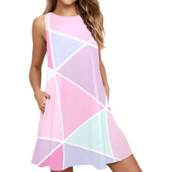 Retro Geometric Pastel Sleeveless A-Line Pocket Dress (Model D57)