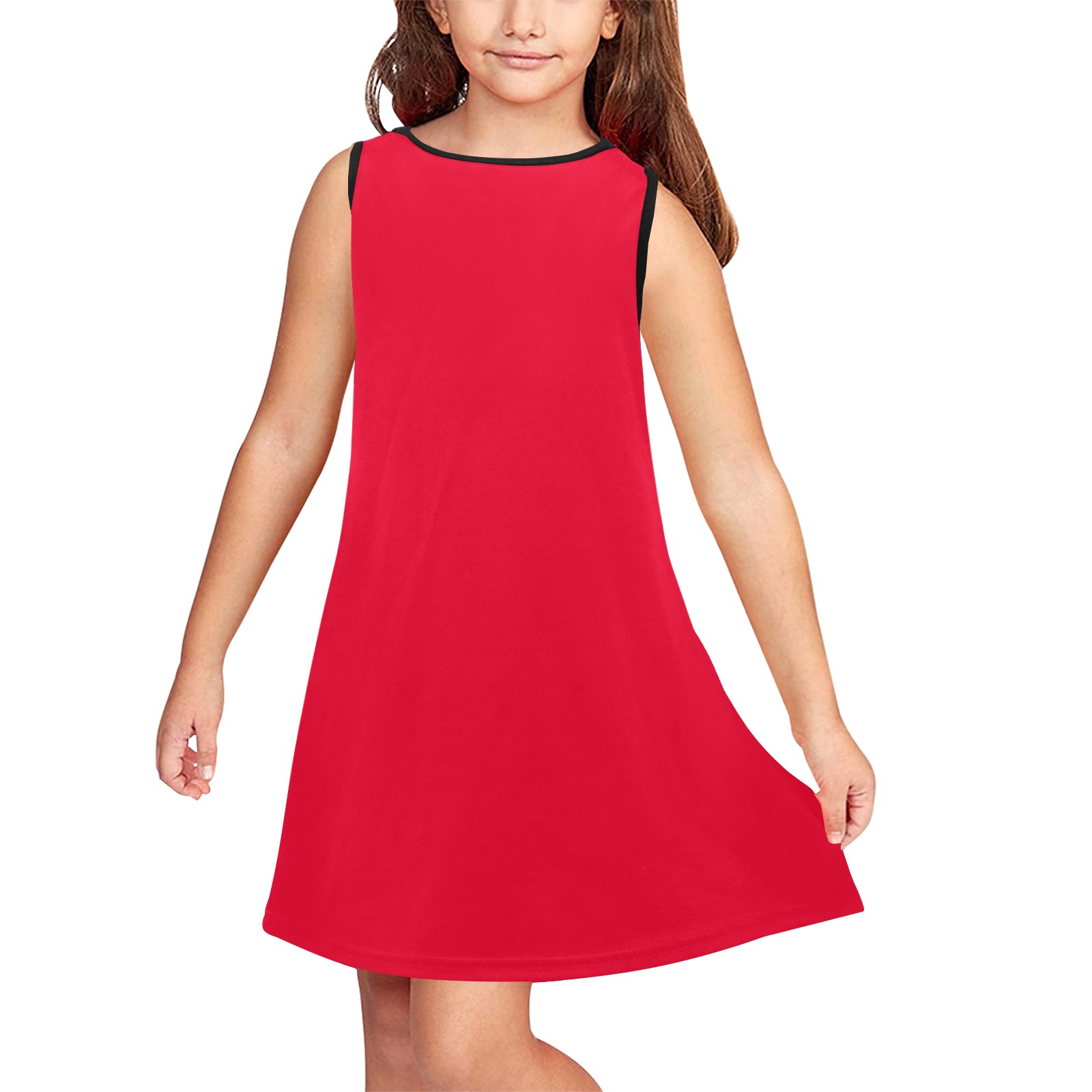 color Spanish red Girls' Sleeveless Dress (Model D58)