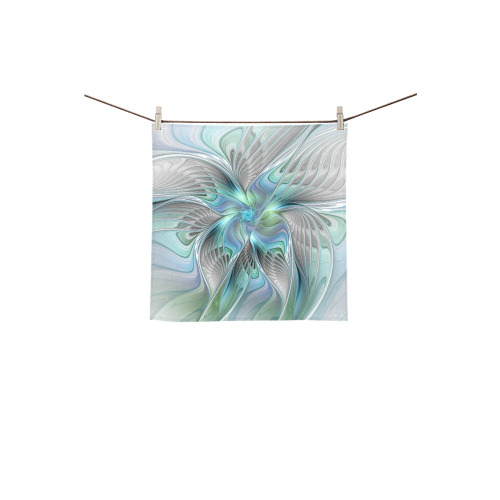 Abstract Blue Green Butterfly Fantasy Fractal Art Square Towel 13“x13”