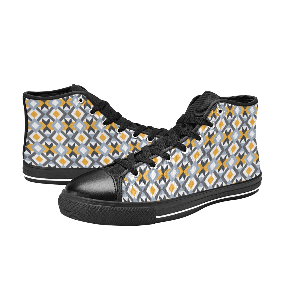 Retro Angles Abstract Geometric Pattern High Top Canvas Shoes for Kid (Model 017)
