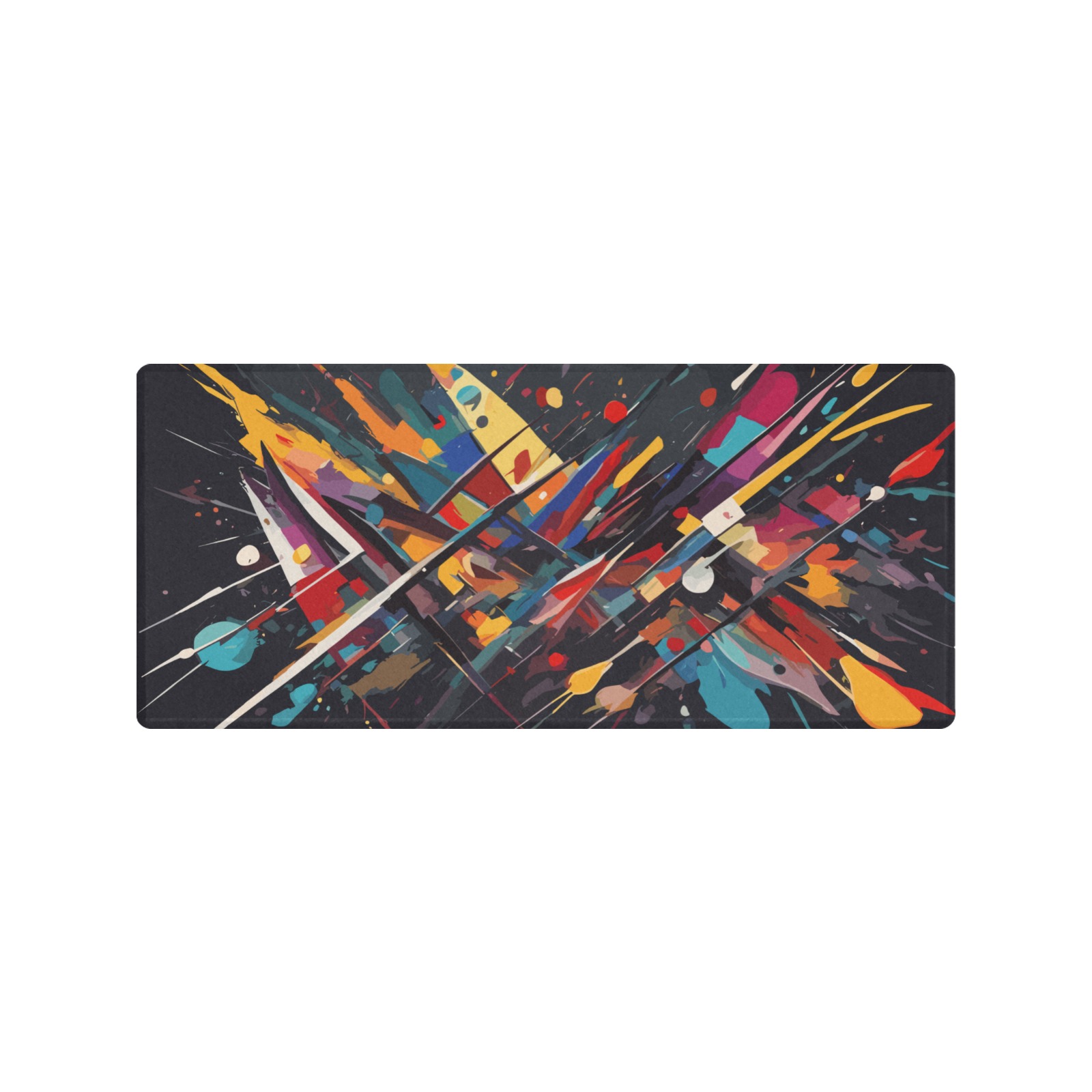 Abstract art of colorful lines and shapes on black Gaming Mousepad (35"x16")