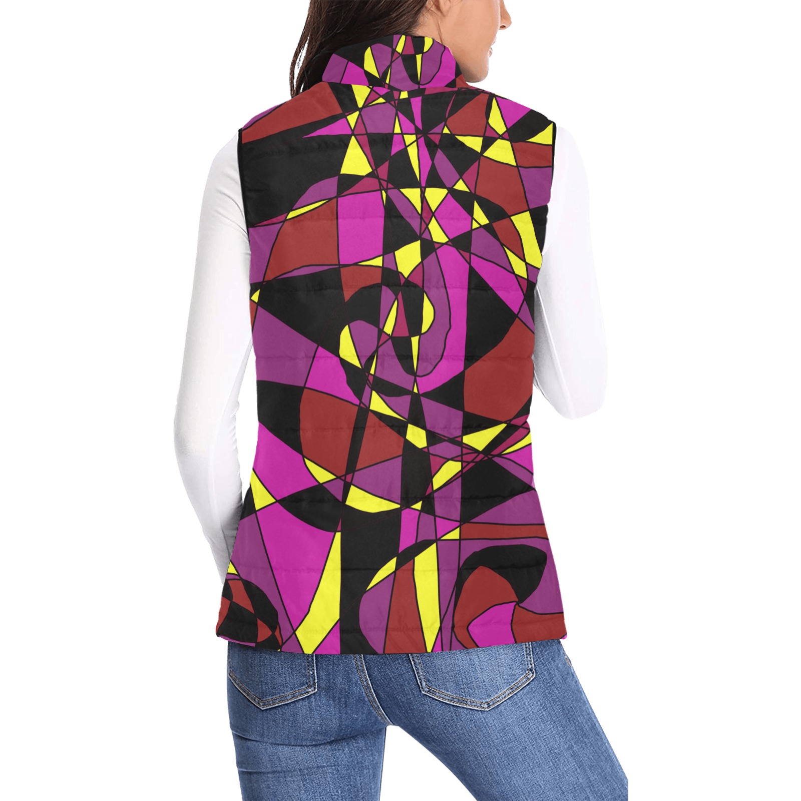 Multicolor Abstract Design S2020 Women's Padded Vest Jacket (Model H44)