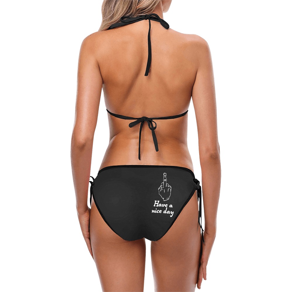 Adult humor. Hi and Have a nice day middle finger. Custom Bikini Swimsuit (Model S01)