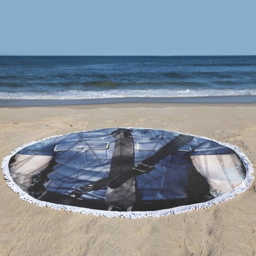 Leather Men Blue by Fetishworld Circular Beach Shawl Towel 59"x 59"