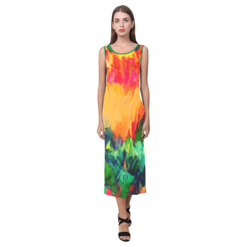 Colorful Painting Bushes Strokes Phaedra Sleeveless Open Fork Long Dress (Model D08)