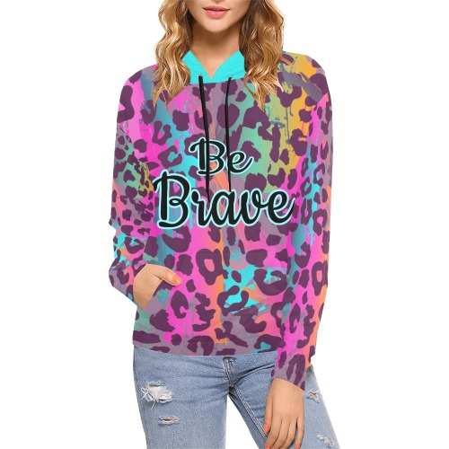 be brave teal hood hoodie cheetah All Over Print Hoodie for Women (USA Size) (Model H13)