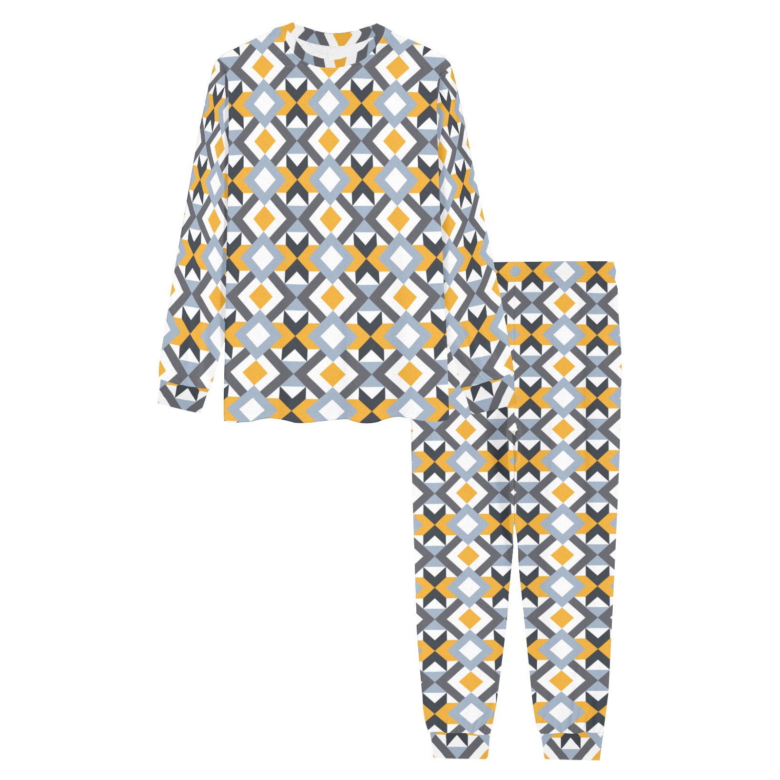 Retro Angles Abstract Geometric Pattern Men's All Over Print Pajama Set with Custom Cuff