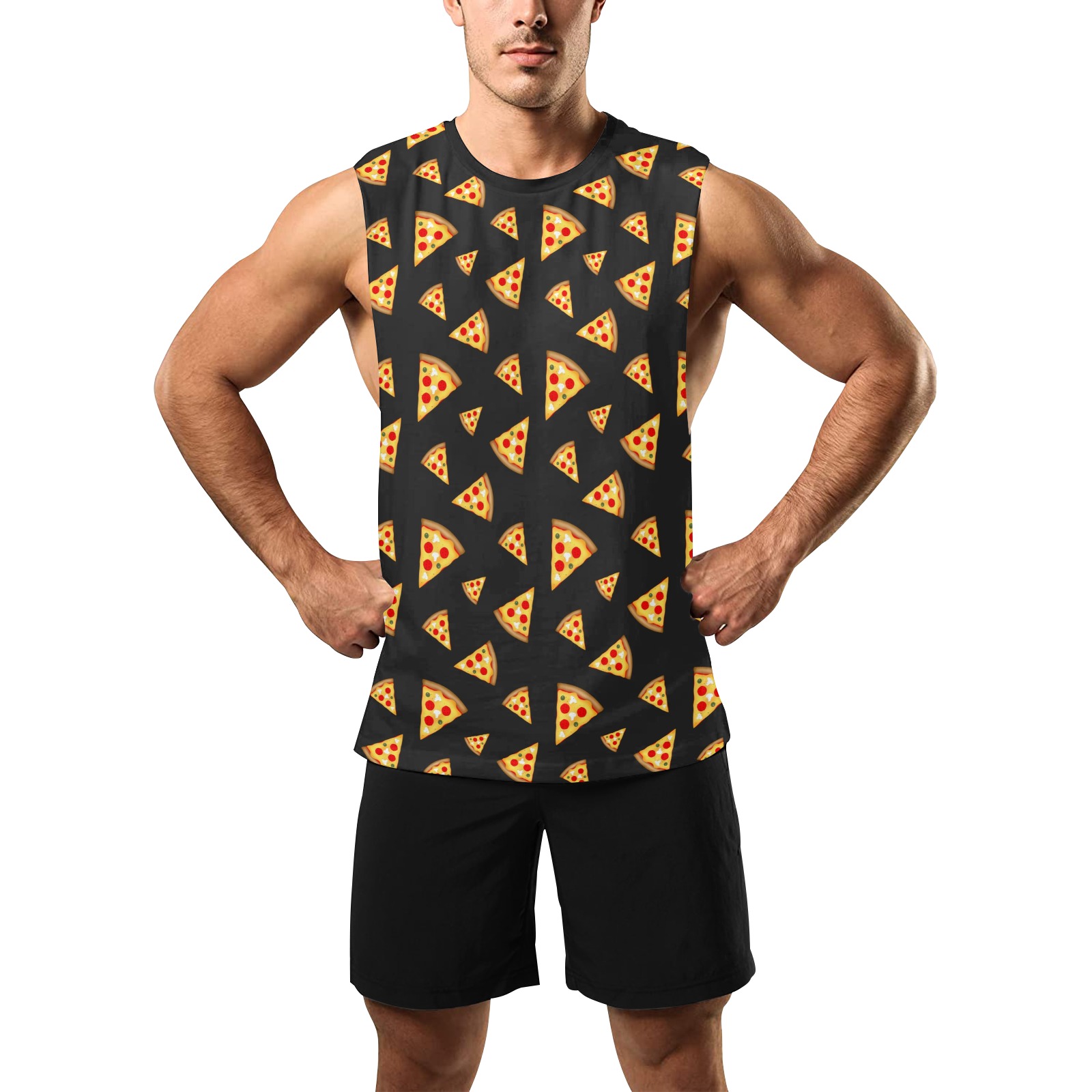 Cool and fun pizza slices dark gray pattern Men's Open Sides Workout Tank Top (Model T72)