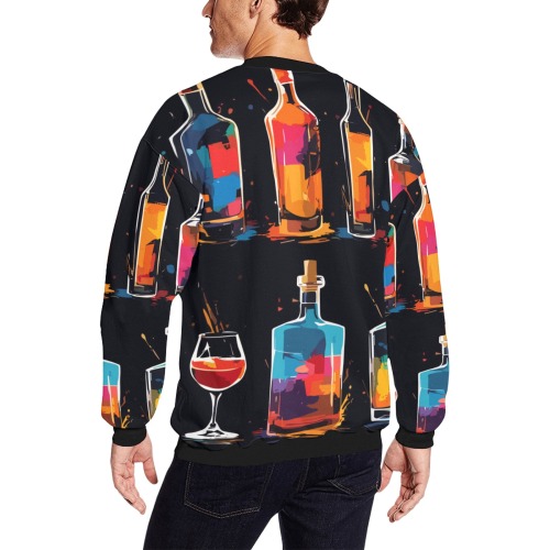Two rows of colorful bottles and glasses of drinks Men's Oversized Fleece Crew Sweatshirt (Model H18)