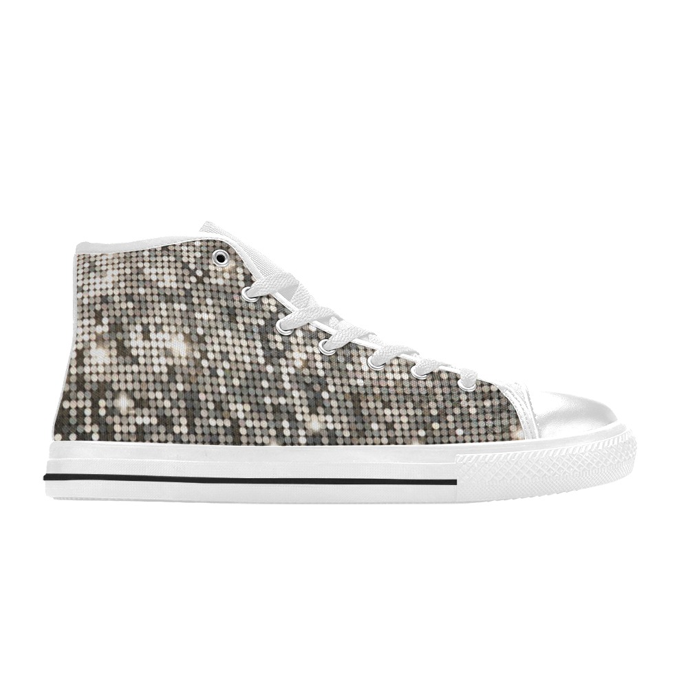 Silver Metallic Glitter Sparkles Sequins High Top Canvas Shoes for Kid (Model 017)