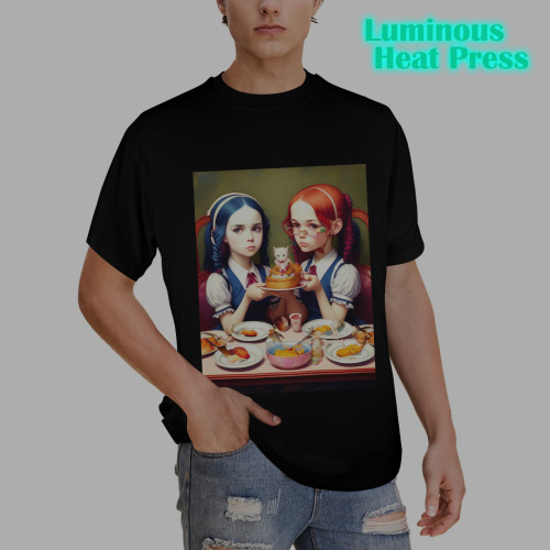 adorable girls eating lunch 7 Men's Glow in the Dark T-shirt (Front Printing)