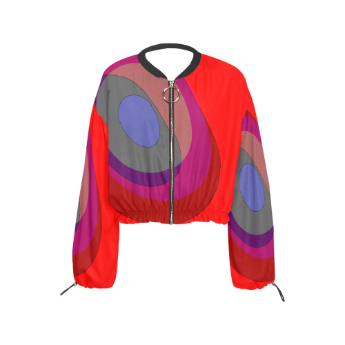 Red Abstract 714 Cropped Chiffon Jacket for Women (Model H30)