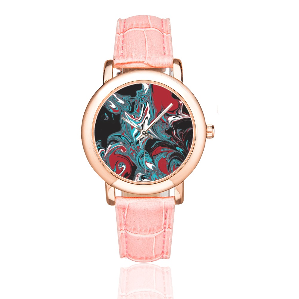 Dark Wave of Colors Women's Rose Gold Leather Strap Watch(Model 201)