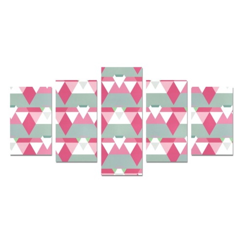 Pink and Gray Triangle Repeating Pattern Canvas Print Sets C (No Frame)