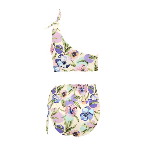 Beautiful tropical garden pastel colors High Waisted One Shoulder Bikini Set (Model S16)